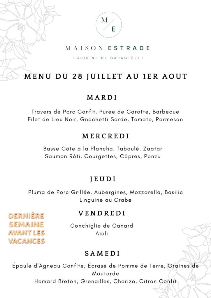 MENU DE LA SEMAINE